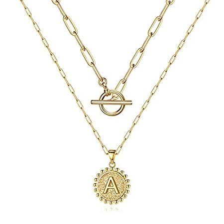送料無料 M MOOHAM ゴールドレイヤードイニシャルネックレス 女性用 14Kゴールドメッキ ペーパの通販は