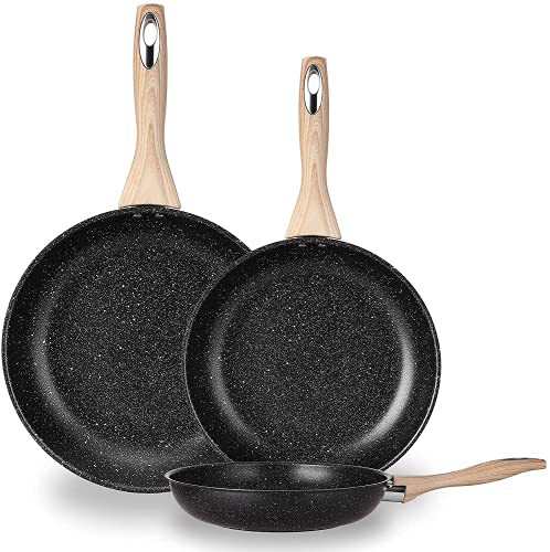 送料無料 Frying Pans Set 3 Pieces Nonstick Skillet Set Induction Compatible stainless steel Cookware Set with Teflon c