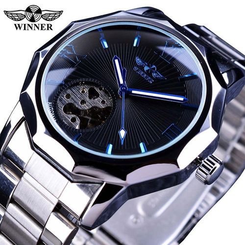 Winner ブラックステンレススチールファッションブルーハンズメンズ 
