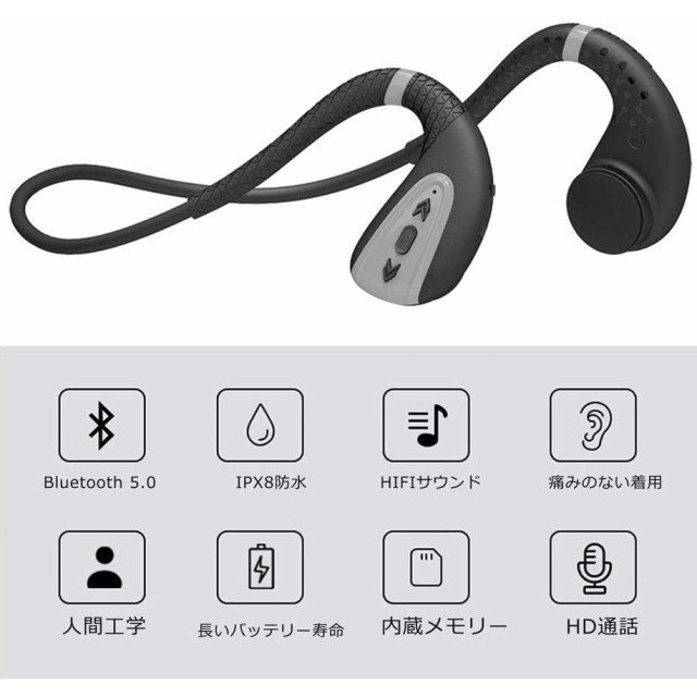 骨伝導イヤホン Bluetooth5.0 IPX8完全防水 ワイヤレス骨伝導ヘッドホン 8GBメモリー内蔵 ワイヤレスイヤホン 軽量 ハンズフリー通話 自_1