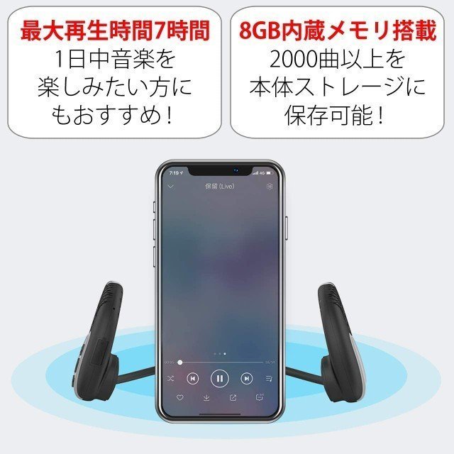 骨伝導イヤホン Bluetooth5.0 IPX8完全防水 ワイヤレス骨伝導ヘッドホン 8GBメモリー内蔵 ワイヤレスイヤホン 軽量 ハンズフリー通話 自_3
