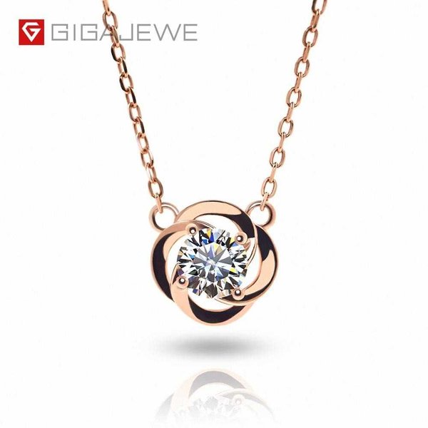 ネックレス 18 18k  ペンダント モアッサナイト ダイヤモンド 0.5ct 5mm ローズゴールド 925 シルバー  GIGAJEWE