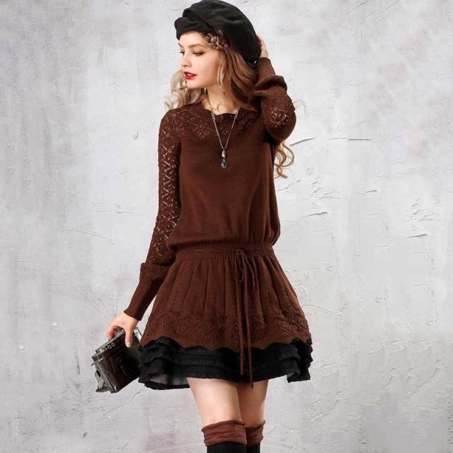 プルオーバー レディース  ロングセーター  ジャンパー ウール ヴィンテージ  コーヒー レッド  Artka