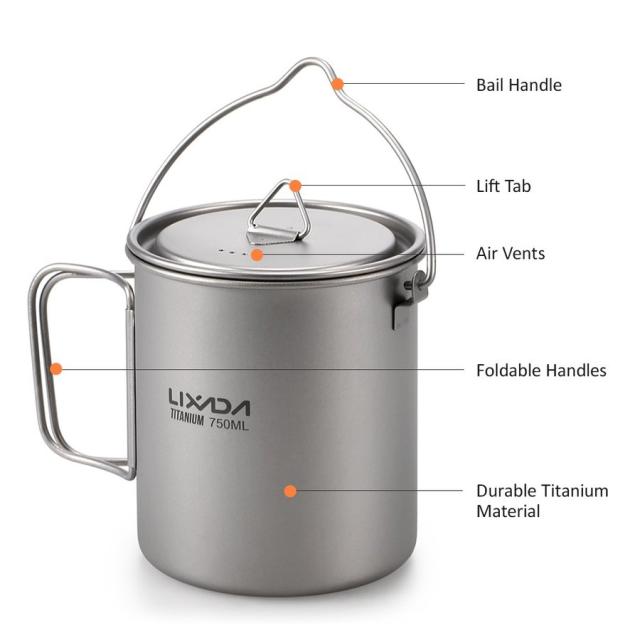 チタンマグポット 750ml 420ml 2個セット キャンプ アウトドア クッカーセット 超軽量 Lixada チタンマグポット 750ml 420ml 2個セット キャンプ アウトドア クッカーセット 超軽量 Lixada