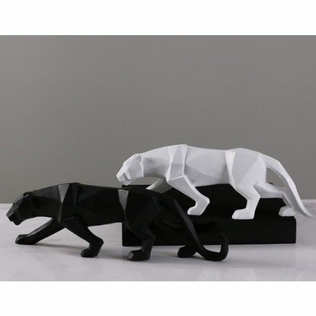 MUXIUWANJIA 現代抽象 ブラックパンサー 彫刻 樹脂 ヒョウ 像 野生生物の装飾 ギフト クラフト 飾り アクセサリー 家具 白 or 黒
