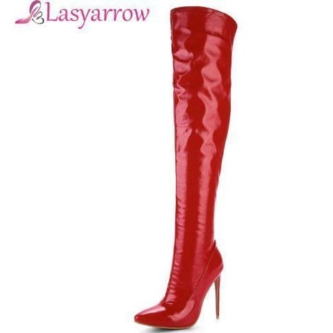 レザーニーハイブーツ（ホワイト）♪革 レディース ピンヒール12cm