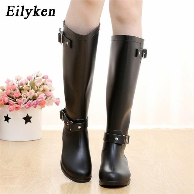 3183 パンクスタイルジッパー 背の高いブーツ レディースレインブーツ ラバーウォーターシューズ ブラック 3183 パンクスタイルジッパー 背の高いブーツ レディースレインブーツ