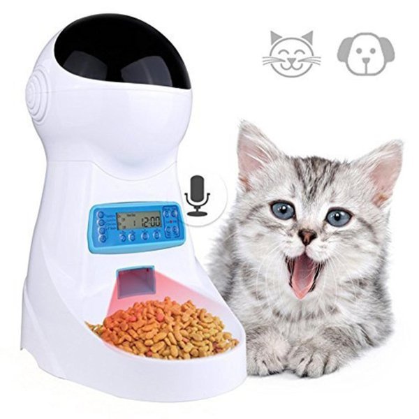 自動ペットフードフィーダー 音声録音 3L 中小犬猫 液晶画面ボウル ディスペンサー　米国プラグ