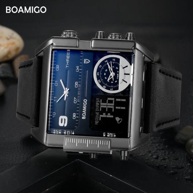 腕時計 メンズ 防水 led ブランド BOAMIGO スポーツ タイムゾーン ファッション ミリタリー_1