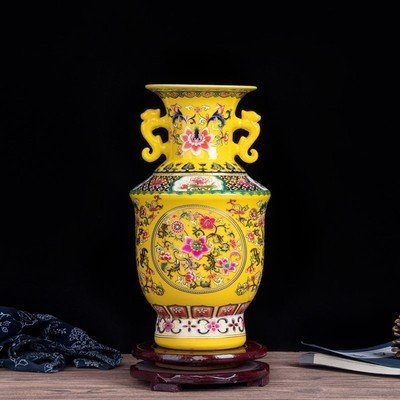 レトロ景徳鎮アンティーク古代エナメル中国セラミック花瓶ホームオフィス装飾磁器花瓶R1886 Light Yellow