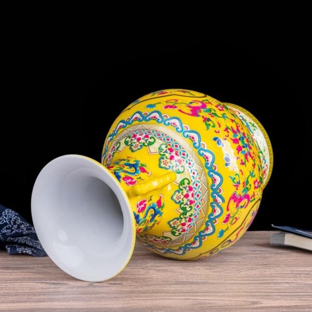 レトロ景徳鎮アンティーク古代エナメル中国セラミック花瓶ホーム