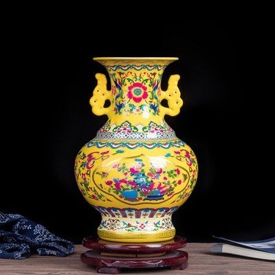 レトロ景徳鎮アンティーク古代エナメル中国セラミック花瓶ホーム