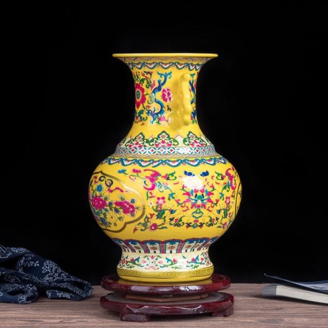 レトロ景徳鎮アンティーク古代エナメル中国セラミック花瓶ホーム