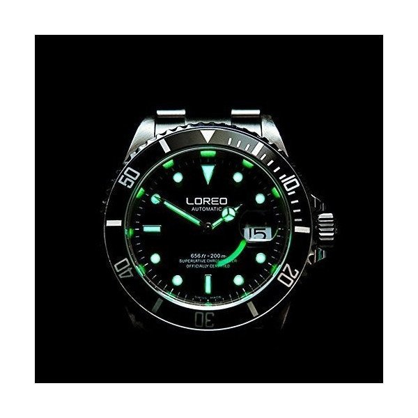 送料無料☆LOREO メンズ高級腕時計 グリーン クロノグラフ 水深200m防水 サファイアクリスタル 自動巻き ステンレススチール_3