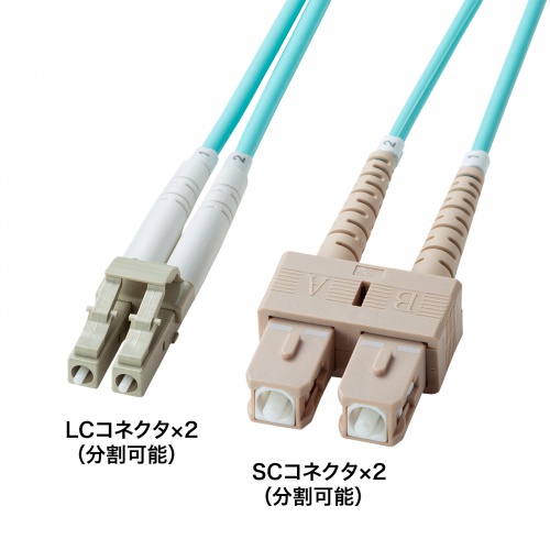 即納 サンワサプライ 補強メガネ型光ファイバケーブル（マルチOM3、LC×2-SC×2、5m）