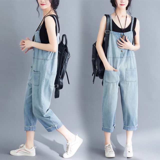 可愛い デニム サロペット レディースオーバーオール パンツ ゆったり