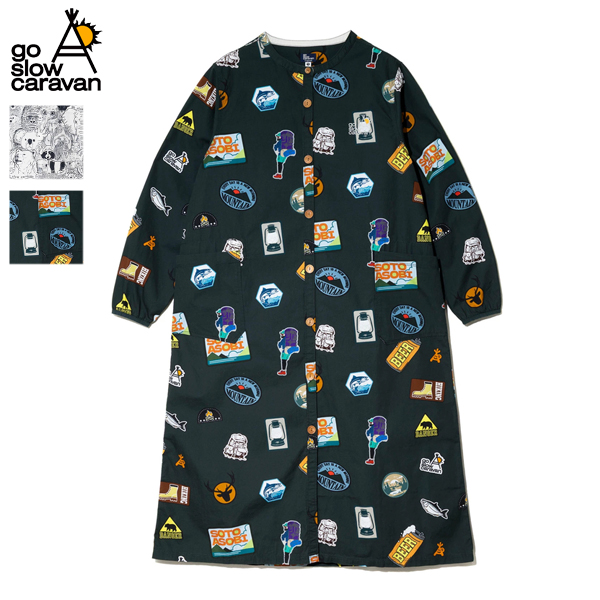 go slow caravan ゴースローキャラバン / アニマル/ワッペン ノーカラーシャツワンピース / 350203 / ワンピース / 長袖 / 総柄 / カジュアル / 2025秋冬