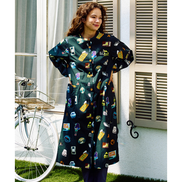 go slow caravan ゴースローキャラバン / アニマル/ワッペン ノーカラーシャツワンピース / 350203 / ワンピース / 長袖 / 総柄 / カジュアル / 2025秋冬 go slow caravan ゴースローキャラバン / アニマル/ワッペン ノー