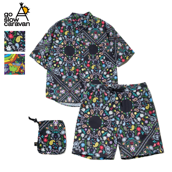 go slow caravan ゴースローキャラバン / ファンクショナルポリエステルセットアップ（ポーチ付き）/ 366401 / ポリエステル / 半袖シャツ / ショートパンツ / 2wayストレッチ 吸汗速乾 UVカット 家庭洗濯機対応 / アウトドア / カジュアル / メンズ / 2026春夏
