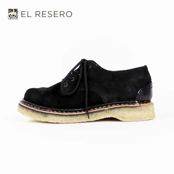 エルレセロ EL RESERO / PLAIN TOE / プレーントゥ レザーシューズ / BLACK SUEDE CRAPE SOLE / ELRESERO-PT-01 / アルゼンチン製
