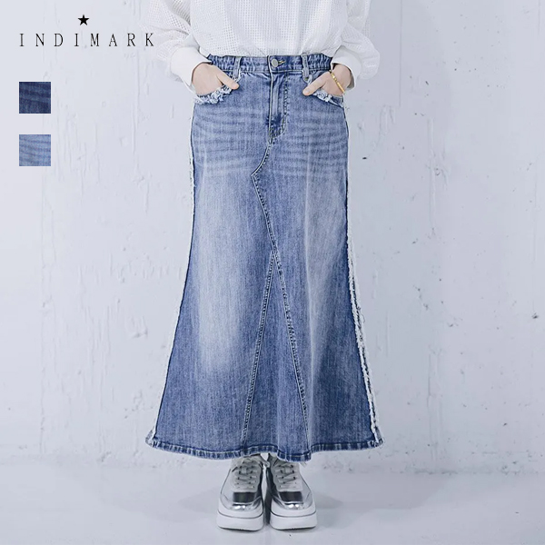 インディマーク INDIMARK / フリンジ スカート / ユーズド WJ177 / ベーシックブルー WJ177 / レディース / フリンジ / デニム ジーンズ スカート / ストレッチ / ウエストゴム