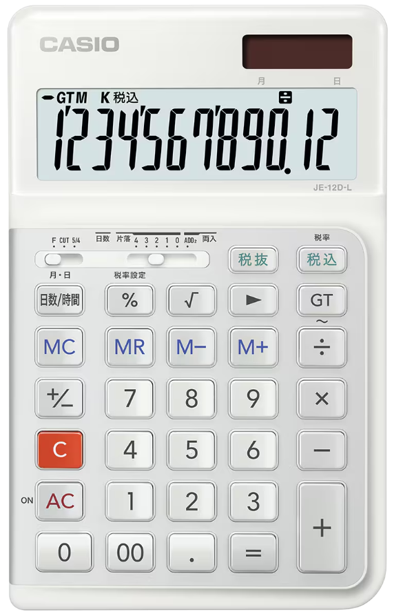 【送料無料】CASIO カシオ 人間工学電卓 ジャストタイプ JE-12D-L-WE-N 左手用