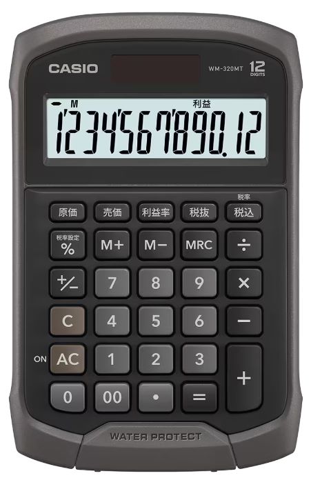 【ポスト投函で送料無料】CASIO カシオ 特殊機能電卓 ミニジャストタイプ WM-320MT-BK-N ブラック タフなデザインと機能が融合した防水・防塵電卓