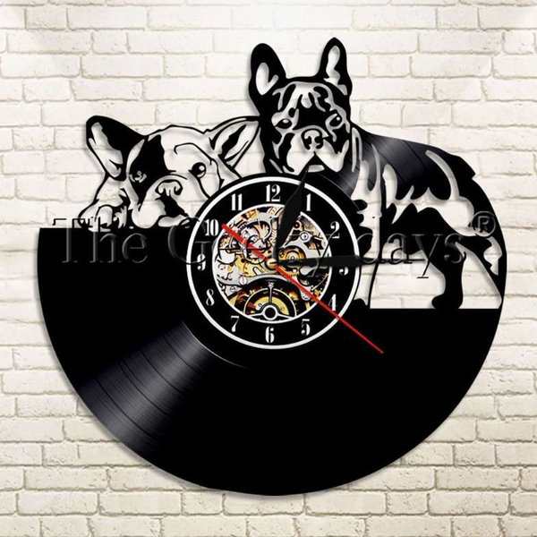 送料無料 犬型アナログ時計 壁掛け時計 インテリア雑貨 犬デザイン フレンチブルドッグ　６パターン　店舗　レコード盤｜au PAY マーケット