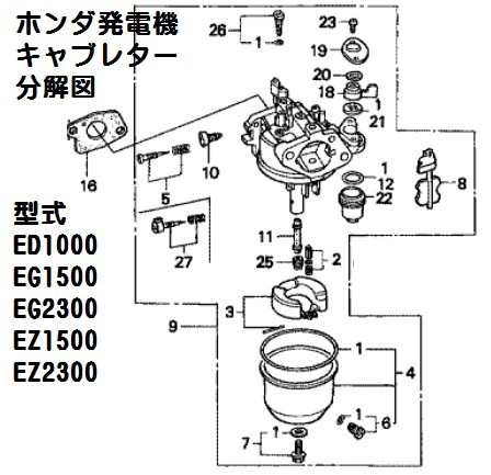 ホンダ 発電機 Eg1500 Eg2300 Ez1500 Ez2300 用 キャブレターassy キャブ号機をご確認下さい の通販はau Pay マーケット サンセイイーストア