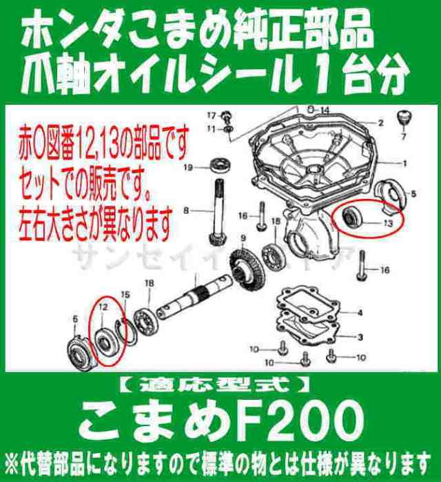 ホンダ こまめ F200用 ロータリー軸 オイルシール １台分  ※製造時期により異なる場合がございますのでサイズ要確認[91255729931-912567の通販はau PAY マーケット - サンセイイーストア  | au PAY マーケット－通販サイト