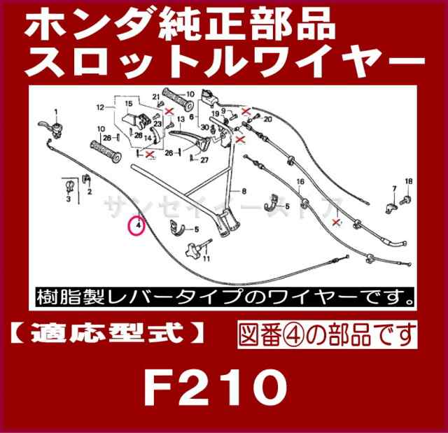 ホンダ 耕うん機 F210用 スロットルワイヤー １本(樹脂レバー用)[17910-737-010]の通販はau PAY マーケット -  サンセイイーストア