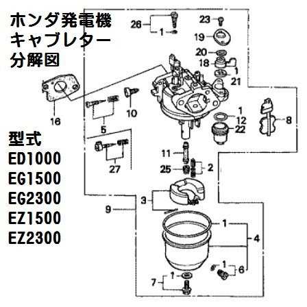 ホンダ 発電機 EG1500,EG2300 EZ1500,EZ2300 ED1000用 キャブレター