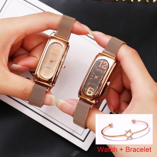 女性スクエアウォッチ高級ローズゴールド磁気時計レディースドレス腕時計防水女性ブレスレット時計レロジオfeminino Fの通販はau Pay マーケット Rufurun