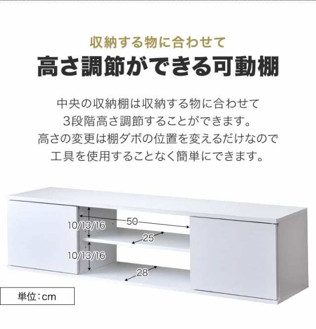 テレビ台 ローボード 120 扉付き 32型〜50型対応 幅120cm×奥行28cm×高さ30cm ロータイプ テレビボード テレビラック 棚付き TVボード AVラック TVラック TV台 スリム コンパクト 収納付き ラック レコーダー おしゃれ 木目 白 1年保証 送料無料の通販は