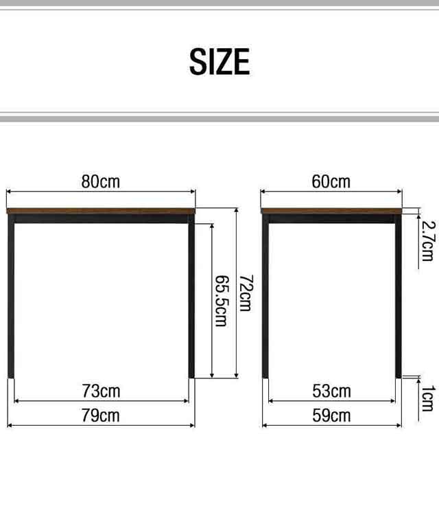 デスク ダイニングテーブル 1人用〜2人用 幅80cm x 60cm 高さ72cm 木目