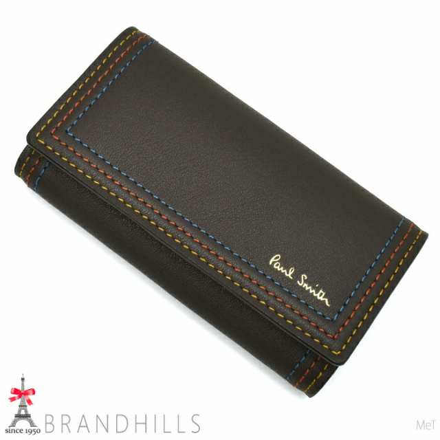 ポールスミス キーケース 4連 メンズ ストライプステッチ レザー チョコ PSC693 Paul Smith 未使用品 【中古】