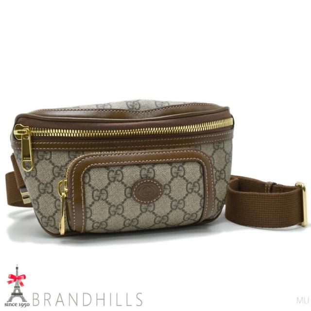 グッチ ベルトバッグ メンズ GGスプリーム ベージュ エボニー ボディバッグ 682933 GUCCI 極美品 【中古】