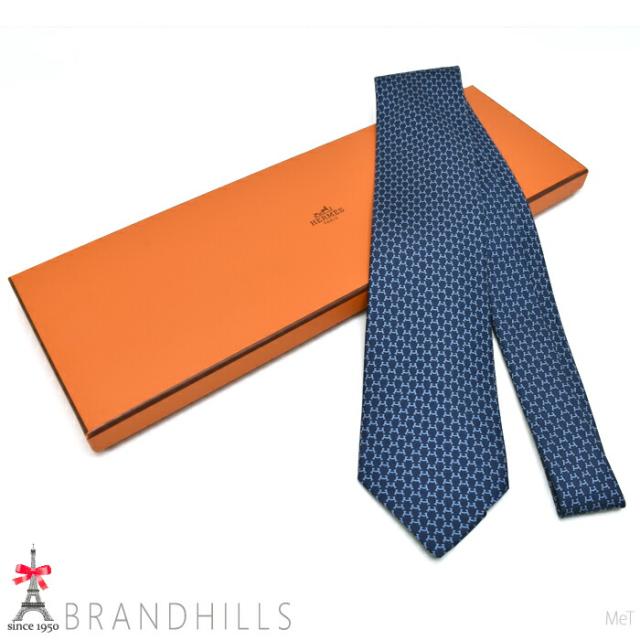 エルメス ネクタイ HILARIO シルク100％ マリン シエル 剣先幅8cm