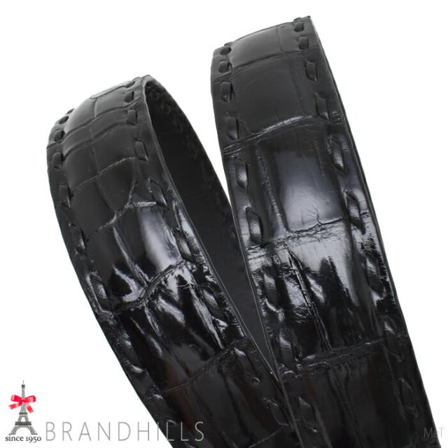 クロコダイル ベルト メンズ ブラック ステッチ シャイニング 紳士用