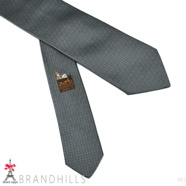 エルメス ネクタイ メンズ シルク100% グレー H織り 剣先幅8cm H428832T HERMES ほぼ未使用 【中古】 エルメス ネクタイ メンズ シルク100% グレー H織り 剣先幅8cm
