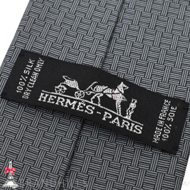 エルメス ネクタイ メンズ シルク100% グレー H織り 剣先幅8cm