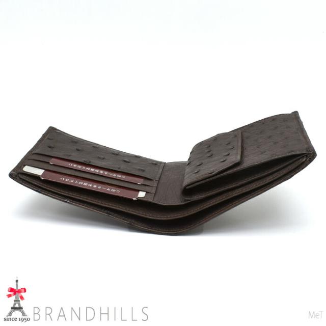 オーストリッチ 財布 二つ折り メンズ レディース ブラウン 無双 日本