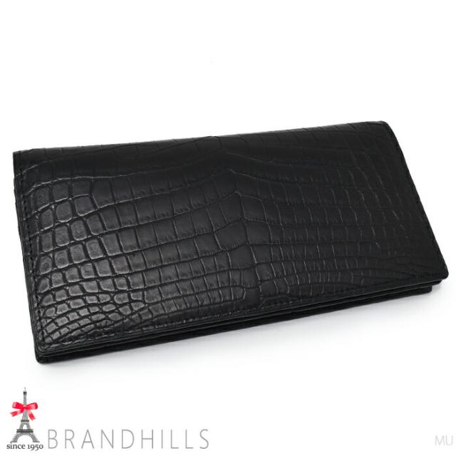 無双 マットクロコ センター取り JRAマーク クロコダイル 長財布 黒