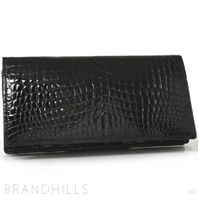 クロコダイル 長財布 メンズ レディース ブラック シャイニング加工 一