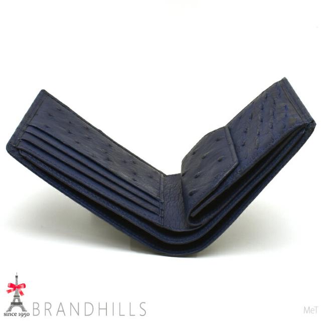 オーストリッチ 財布 二つ折り メンズ レディース ネイビー 無双 日本