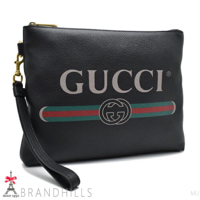 グッチ クラッチバッグ カーフスキン ブラック ロゴプリント ストラップ付 セカンドバッグ 572770 GUCCI 美品 【中古】