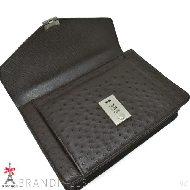 オーストリッチ セカンドバッグ メンズ ブラック マット加工 ダイヤル