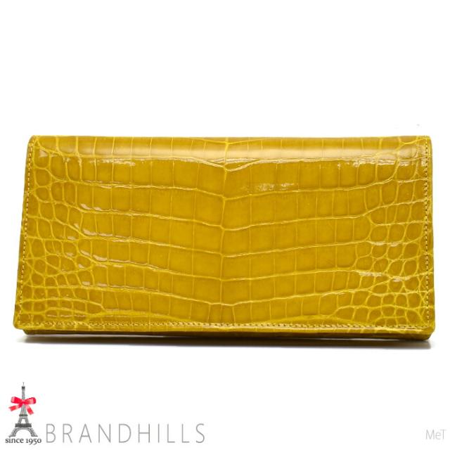 クロコダイル 長財布 メンズ レディース イエロー シャイニング加工 一枚革 センター取り 無双 日本製 JRA 新品 クロコダイル 長財布 メンズ レディース イエロー シャイニング加工 一