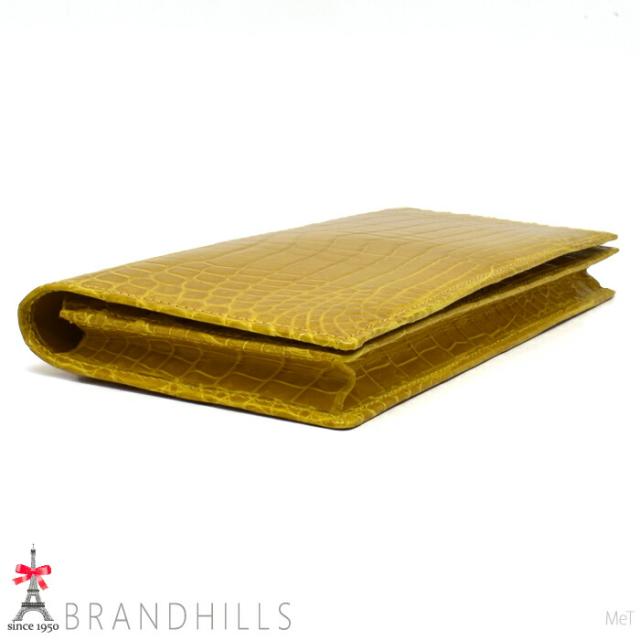 クロコダイル 長財布 メンズ レディース イエロー シャイニング加工 一