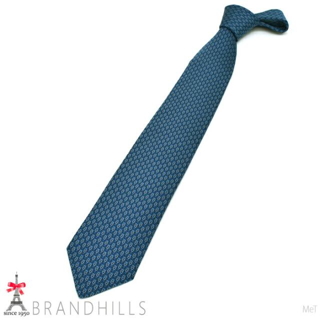 エルメス ネクタイ エジーヌ シルク100％ マリン アズール ブラン シェーヌダンクル 剣先幅8cm 655820T HERMES 未使用品 【中古】